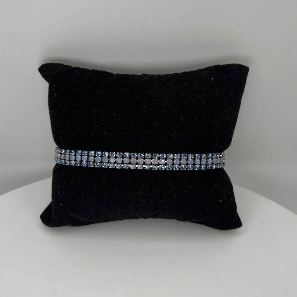 180. Rose Gold Plated over Stainless Steel with Blue Stones Bracelet  6” - 8”